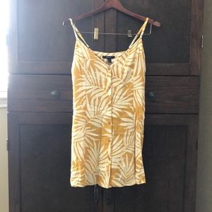 leaf print yellow linen sundress. 27 inches long